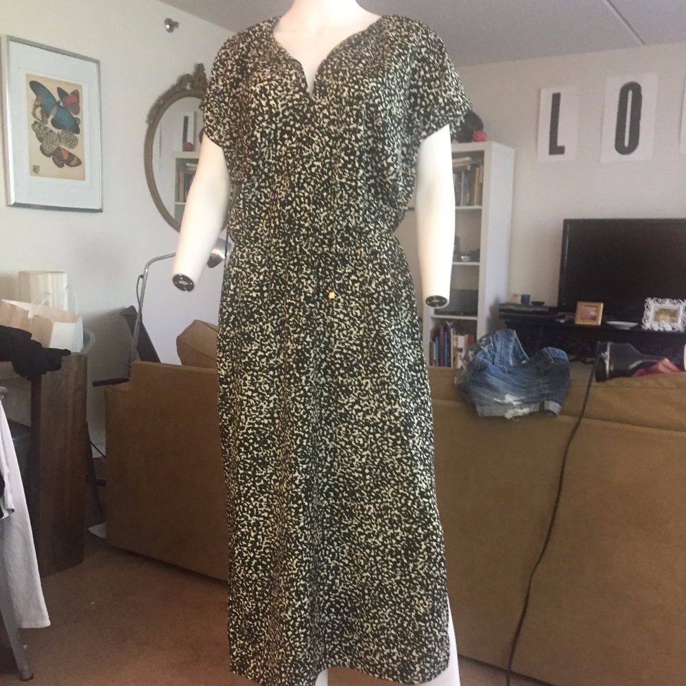 Micheal Kors B/W Print Drawstring Cap Sleeve Dres